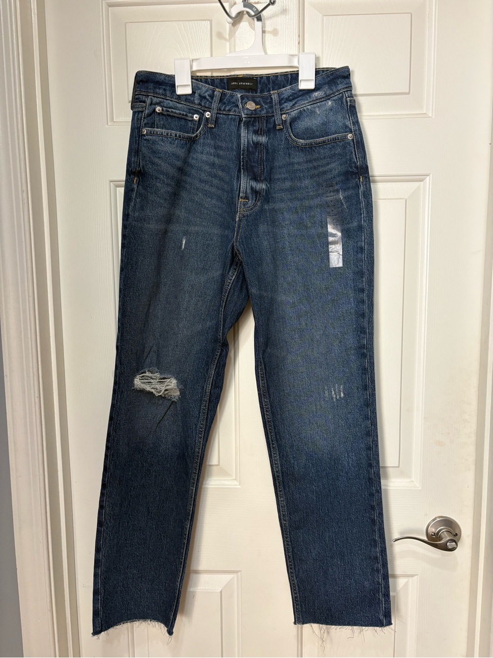 Free Assembly Dark Blue Distressed Straight-Leg Jeans